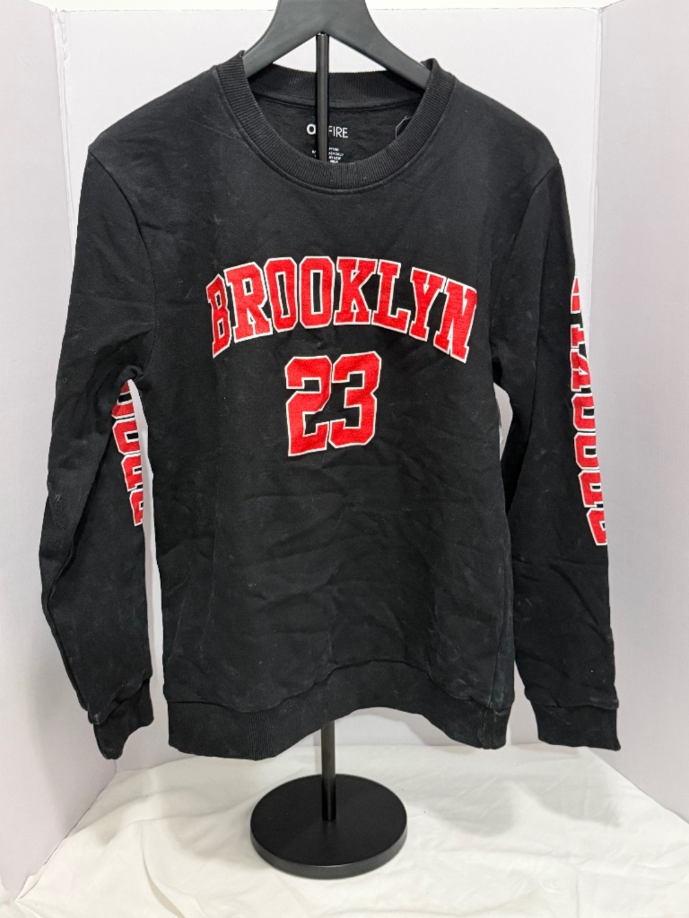 On Fire Black Long Sleeve 'Brooklyn 23' Sweatshirt with Red Lettering